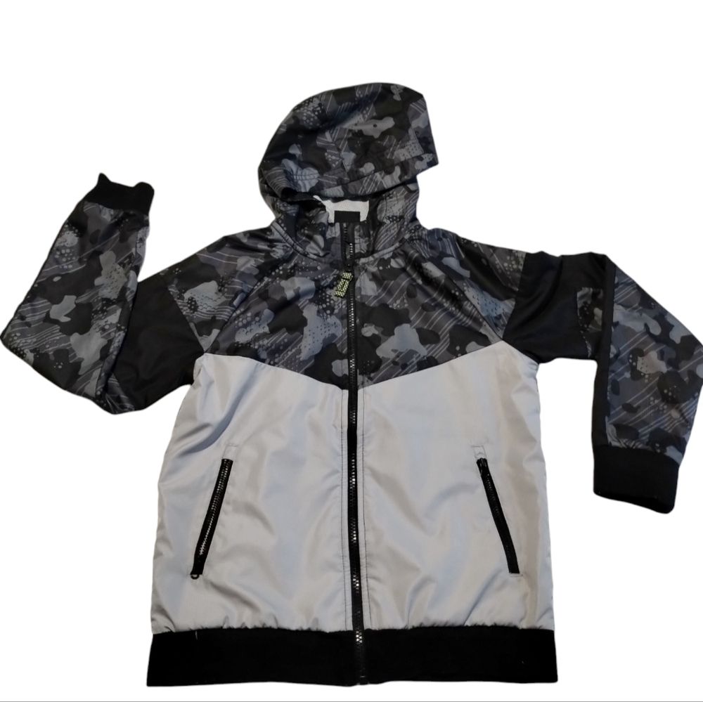 Boys‎ Russell Athletic Hooded Windbreaker LARGE Blk/Grey 10/12
